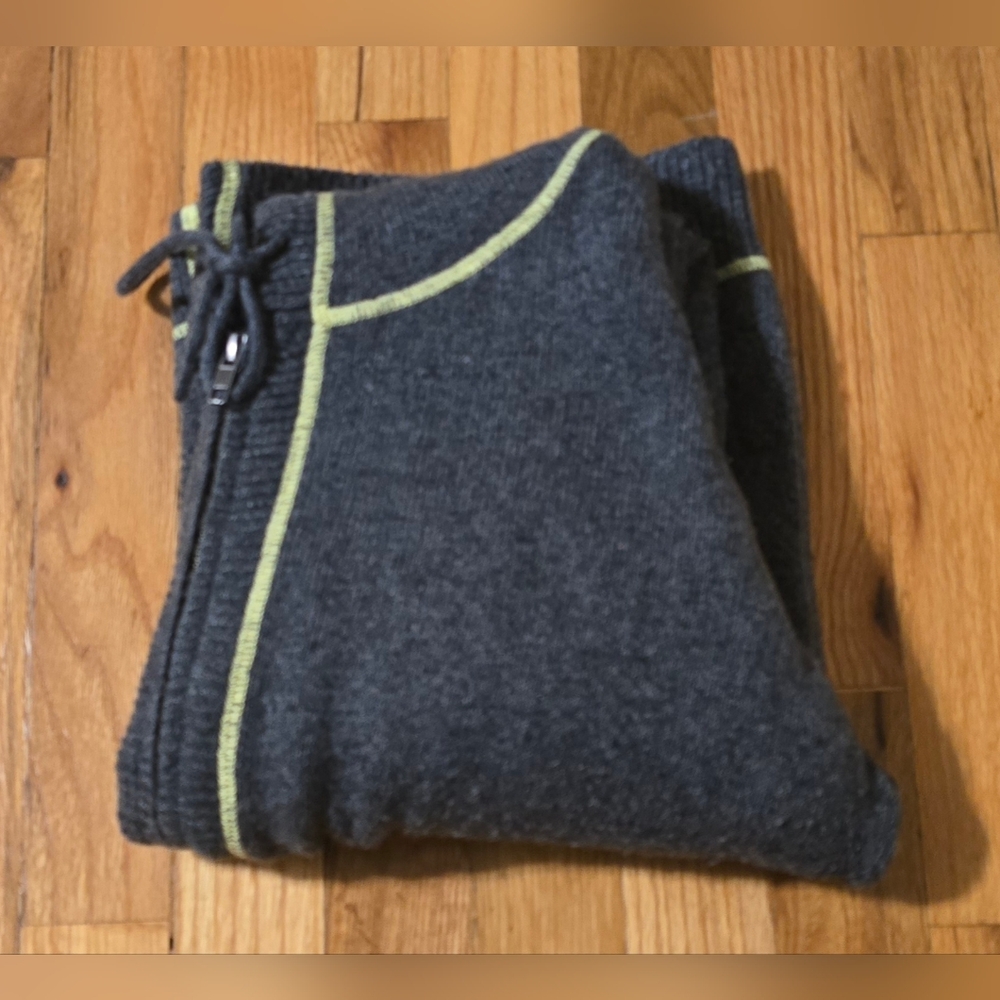 Old Navy Gray Jacket Lime Stitching, Hooded Zippered Sweater Women's Size L - Picture 13 of 14